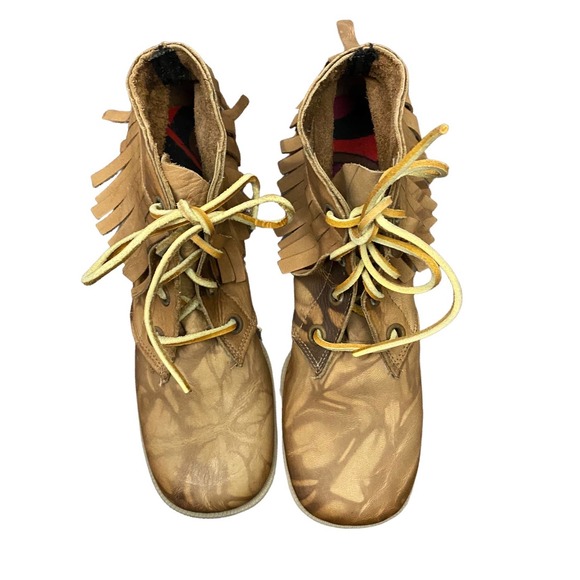 1960s Mod NIB Brown Leather Swirl Design Fringe Ankle Boots / Women’s 6M - Picture 2 of 6